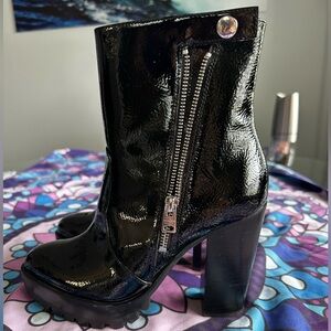 ALLSAINTS Black Patent Leather Ankle Boots Size 38 US 7